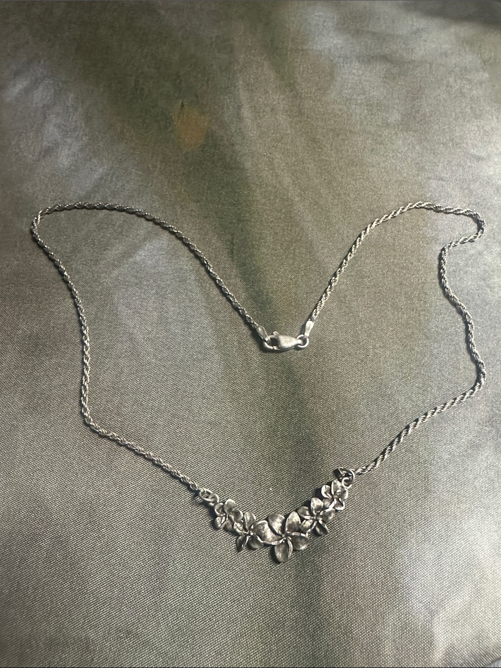 925 Silver Floral Pendant 15” Rope Necklace - Women Jewelry